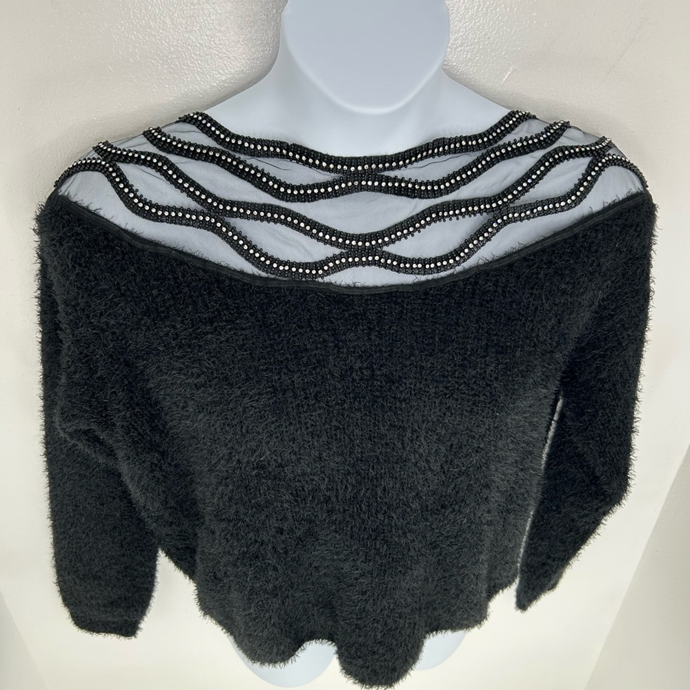 Buckle Black NWT BKE Glitz Eyelash Knit Sweater Size XL Rhinestones Fuzzy - Picture 5 of 14
